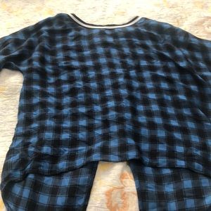 blue plaid shirt with open back